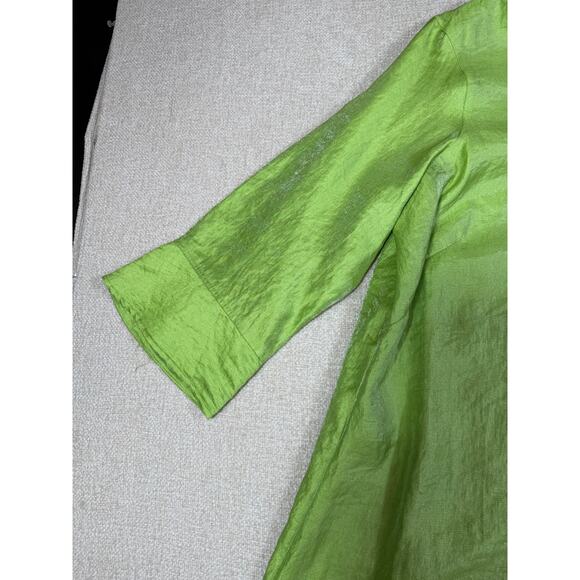 Ali Miles Women 2X Green Shimmery Asian Inspired 3/4 Sleeve Blouse Top Statement - Picture 7 of 8